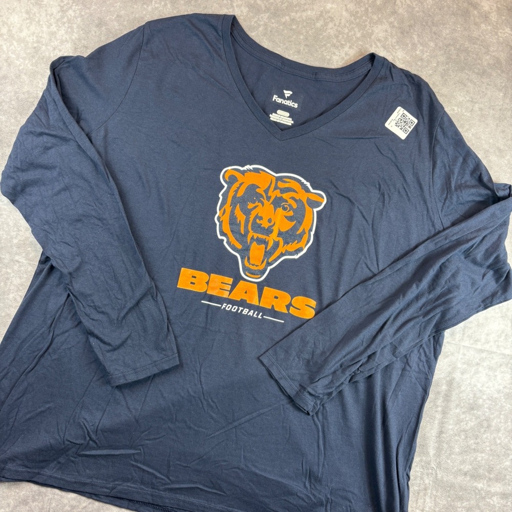 Fanatics Chicago Bears T-Shirt Womens 3XL Navy Blue V-Neck Long Sleeve NFL NWOT
